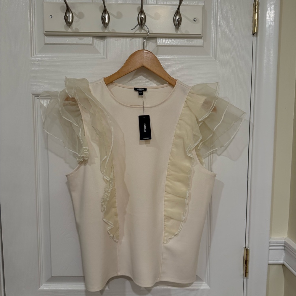 Express Cream Ruffle Accent Blouse